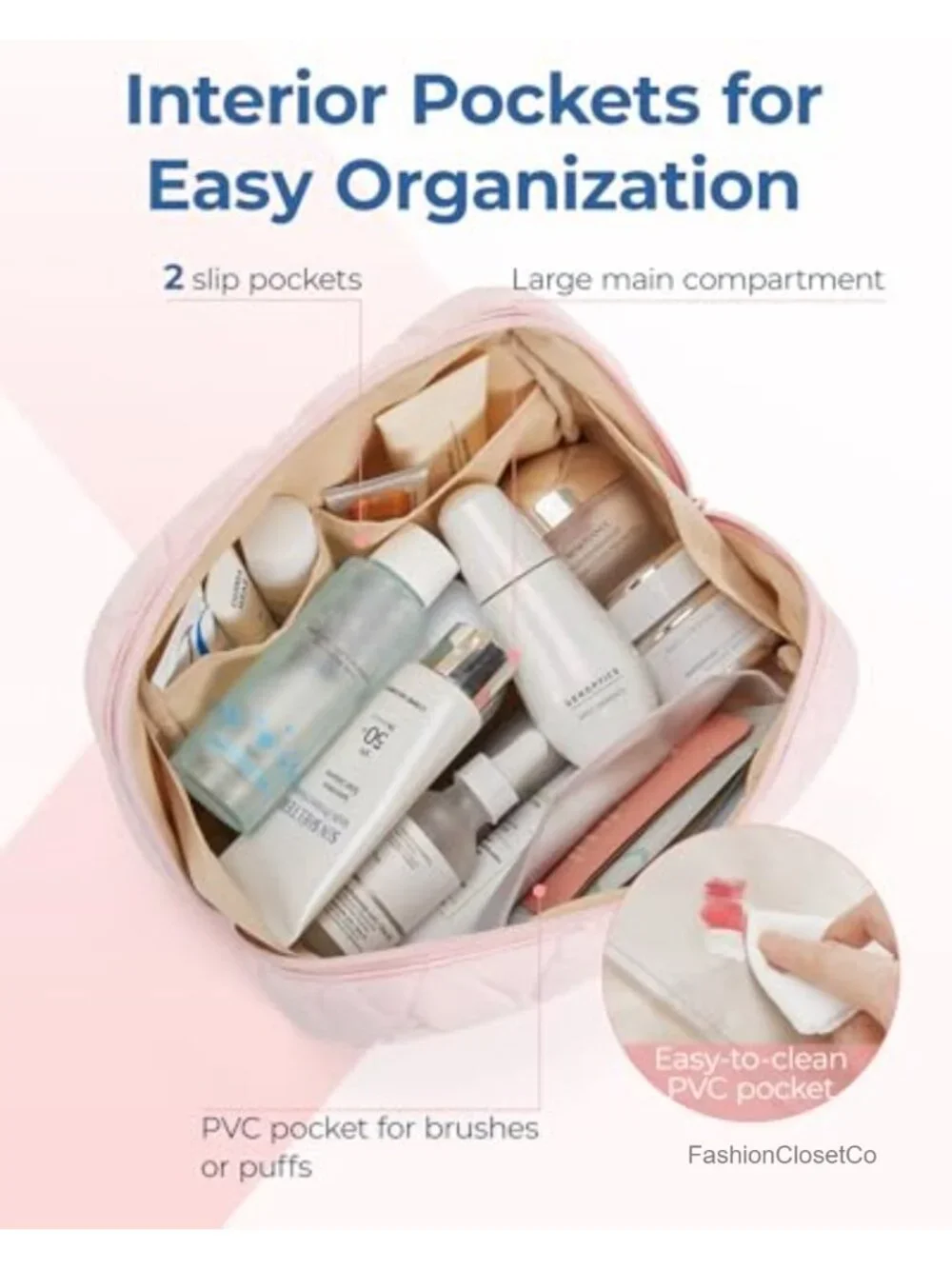 Puffy Padded Makeup Bag with Wide Opening, Travel Cosmetic Organizer for Women,
